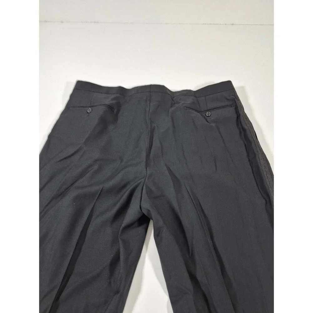 Zanieri Dress Pants Mens 40x37 Black Wool Pleated Tuxedo Stripe Unhemmed Italy